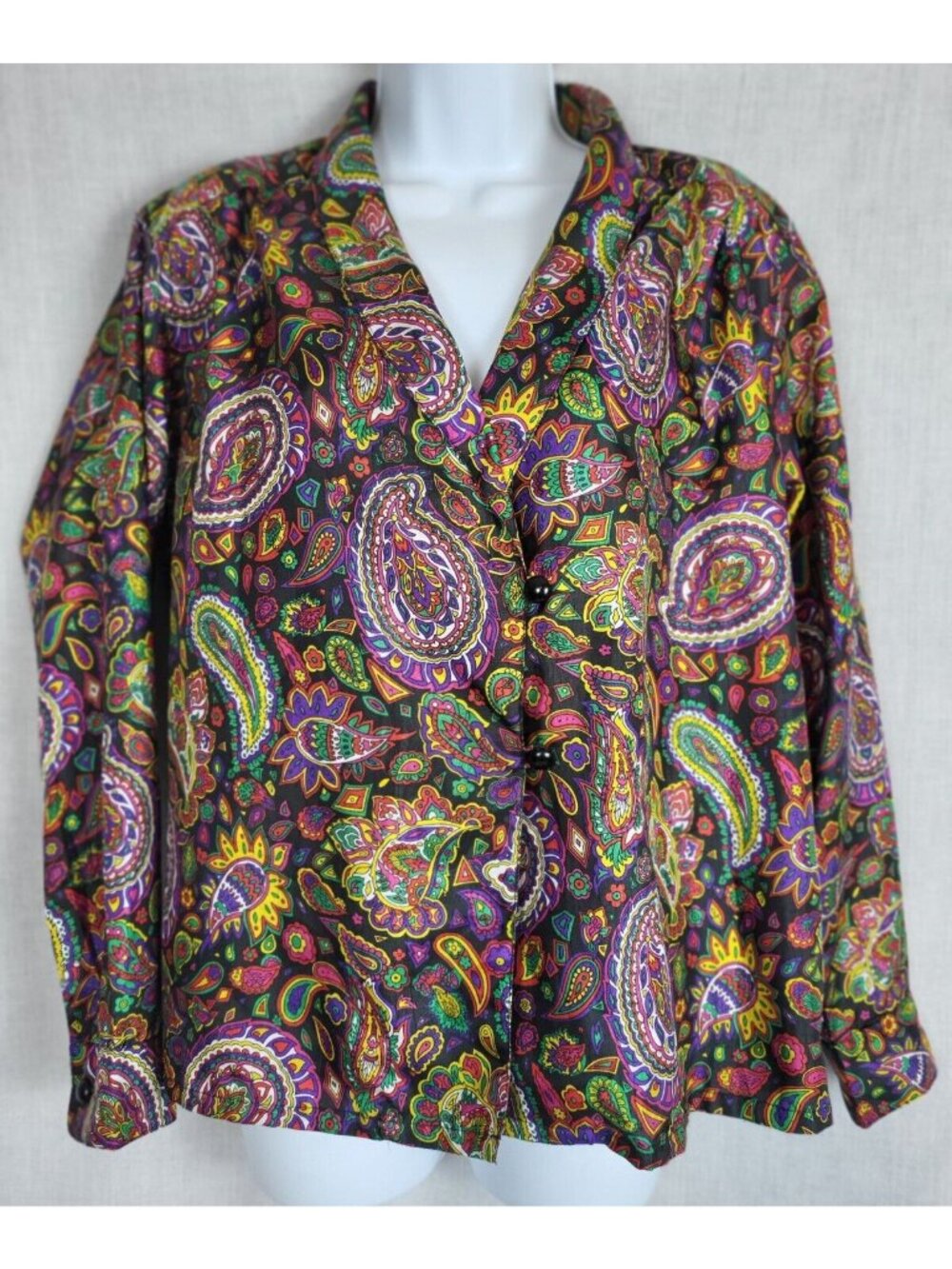 Ashleigh Morgan Blouse (M) Paisley 70s Style Shoulder Pads Fun Bold Fall Retro